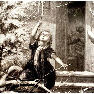 1859 Steel Engraving Girl Picking Icicles Victorian Christmas Winter Art DWY5D